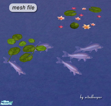 Sims 2 — Pond fish by Windkeeper — Comes in three poses (see the picture). Place the fish several times to get different