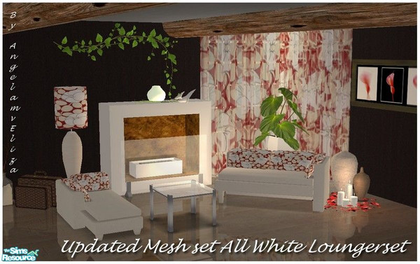 Sims 2 — All White Lounger Set by Angela — A remake (or update) of my All White loungerset of white wood, white fabric