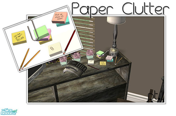 Sims 2 — Paper Clutter: Part 1 by ~Monica~ — A set of five paper clutter type objects for your simmies offices. Enjoy ;)
