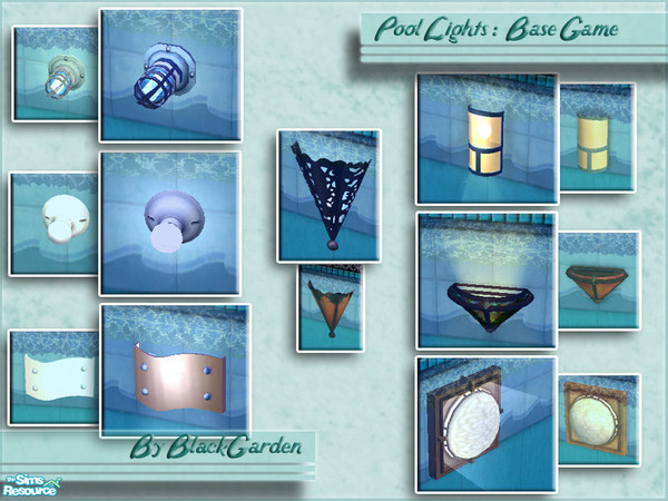 Sims 2 — Pool Lights - Base Game Set by BlackGarden — Maxis wall lights converted into pool lights. The meshes draw their
