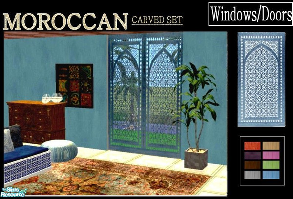 Sims 2 — Moroccan Carved set - blue by kibanahnah — A set of moroccan windows and doors that match my latest wall set