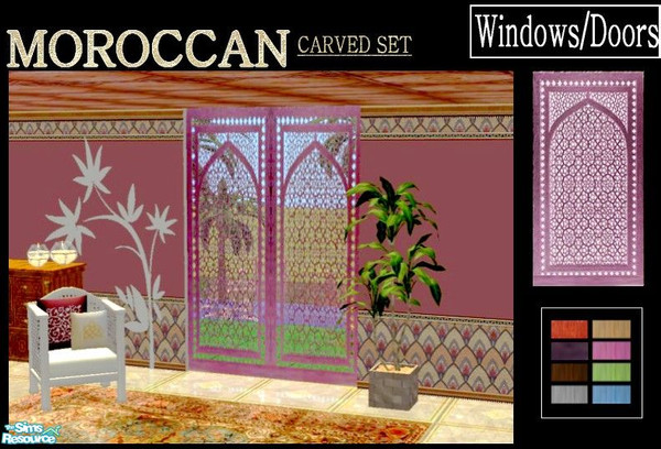 Sims 2 — Moroccan Carved set - pink by kibanahnah — A set of moroccan windows and doors that match my latest wall set