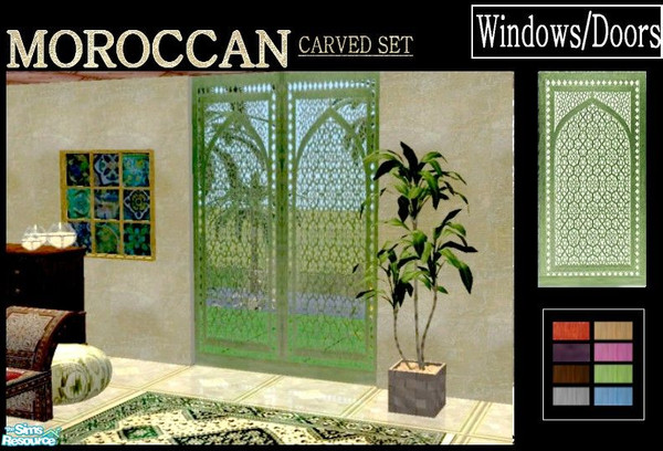 Sims 2 — Moroccan Carved set - green by kibanahnah — A set of moroccan windows and doors that match my latest wall set