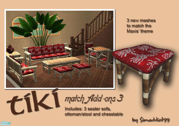 Sims 2 — Tiki Match Livingroom Add-ons 3 by Simaddict99 — Due to popular request, here are three more livingroom match