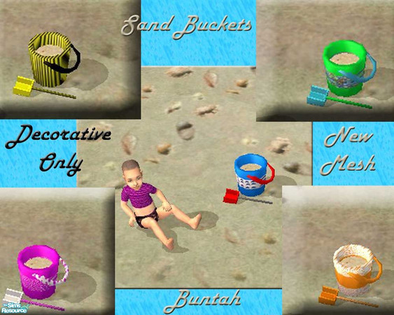 Sims 2 — Sand Buckets by buntah — A collection of decorative sand buckets and shovels to put on your summer beaches. New