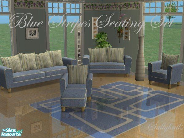 Sims 2 — Blue Stripes Seating Set by sallyhails — Recolour of Holysimoly\'s Arizona seating set using texture supplied by