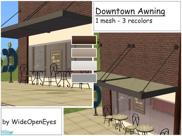 Sims 2 — Downtown Awning Set by wideopeneyes — A decorative awning to give your downtown/shopping lots a more urban look.