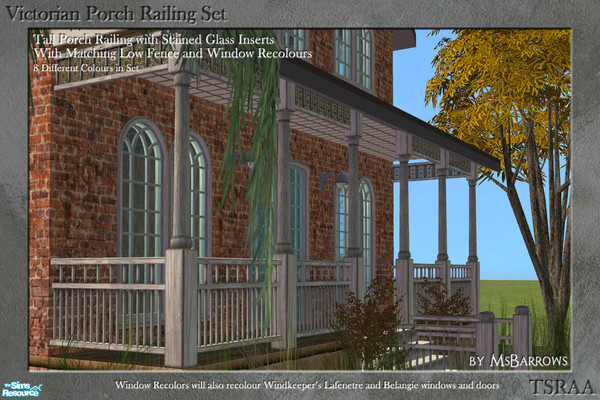 Sims 2 — Victorian Porch Railing Set by MsBarrows — A classic porch railing design with a twist - stained glass panels