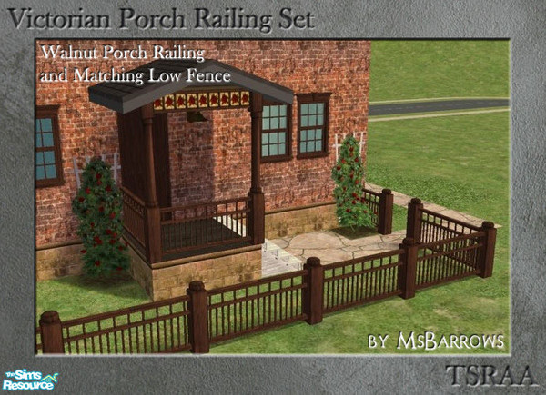 Sims 2 — Victorian Porch Railing - Walnut by MsBarrows — A classic porch railing design with a twist - stained glass