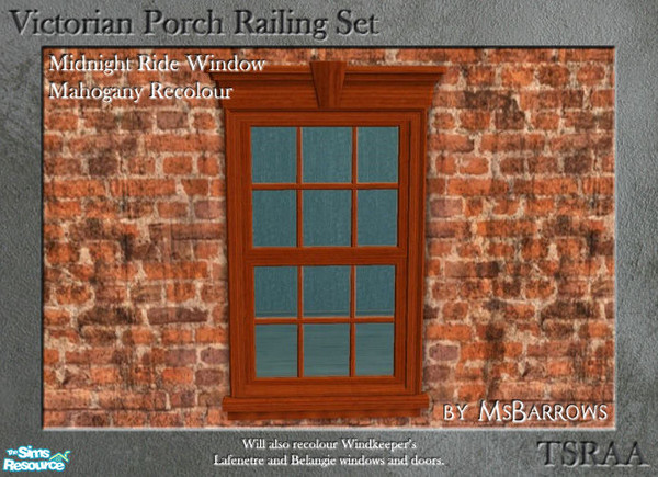 Sims 2 — Midnight Ride Window - Mahogany by MsBarrows — A mahogany recolour of the Midnight Ride window to match my