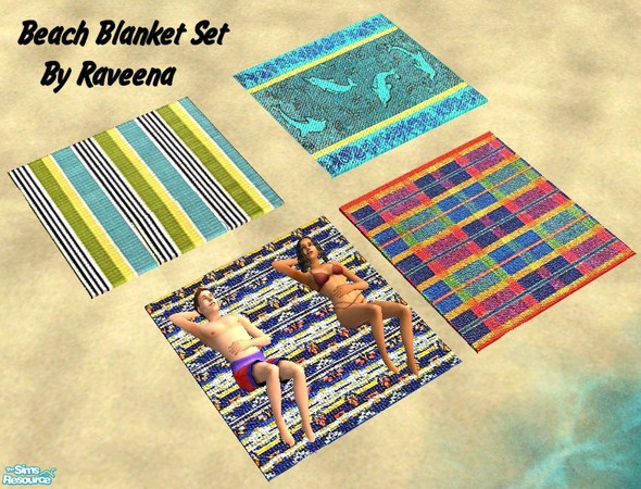 Sims 2 — Beach Blanket Set by Raveena — A set of 4 colorful beach blankets.