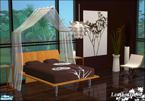 Sims 2 — Leafbedroom by Siluetta — A modern bedroom in earth colours with natural prints.