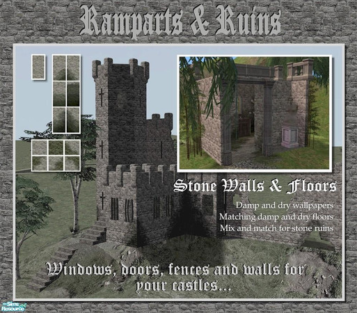 Sims 2 — Castle Ruins by Cyclonesue — Create ruins with this complete floor and wall set. Based on the Maxis "Say No