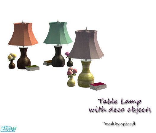 Sims 2 — Table Lamp with deco items by Sophel21 — recolors of the shade and the base (so you can mix and match) of