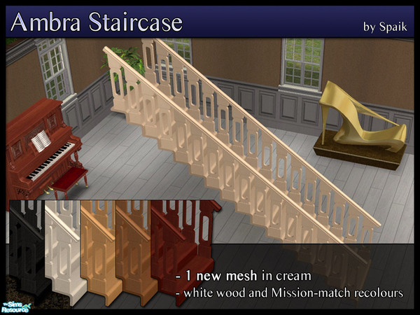 Sims 2 — Ambra Staircase Set by Spaik — An open staircase, made of wood, with an usable tile under it. Railings can be