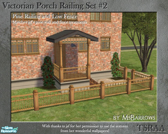 Sims 2 — Victorian Porch Railing - Pine by MsBarrows — A classic porch railing design with a twist - stained glass panels