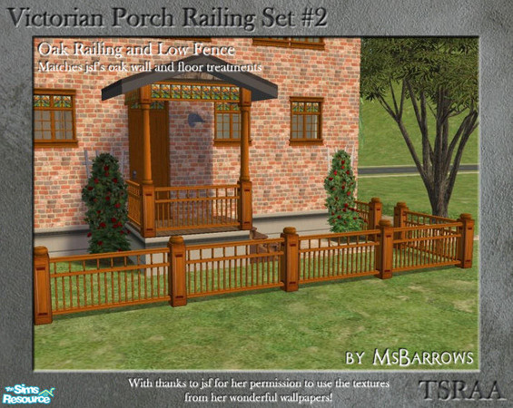 Sims 2 — Victorian Porch Railing - Oak by MsBarrows — A classic porch railing design with a twist - stained glass panels