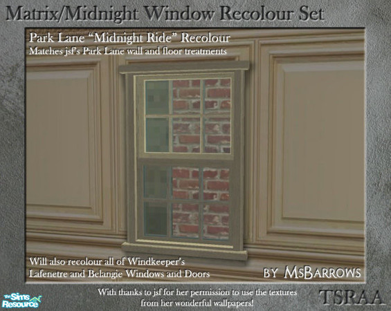 Sims 2 — Midnight Ride Window Recolour - Park Lane by MsBarrows — Recolour of the \'Midnight Ride\' window to match