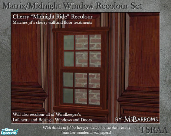 Sims 2 — Midnight Ride Window Recolour - Cherry by MsBarrows — Recolour of the \'Midnight Ride\' window to match jsf\'s