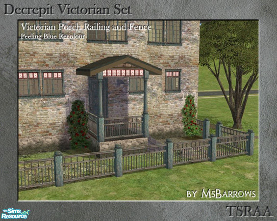 Sims 2 — Decrepit Victorian Set - Peeling Blue Railing by MsBarrows — A peeling blue paint version of the Victorian Porch
