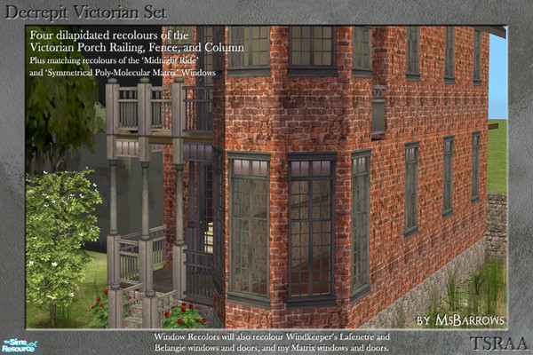 Sims 2 — Decrepit Victorian Set by MsBarrows — Four dilapidated versions of the Victorian porch railing, fence, and