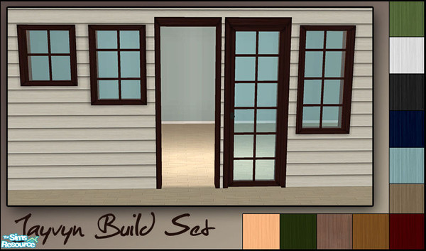 Sims 2 — Jayvyn Build Set by sim_man123 — 3 windows, a door, and an arch. New meshes + recolors. Regular window is the