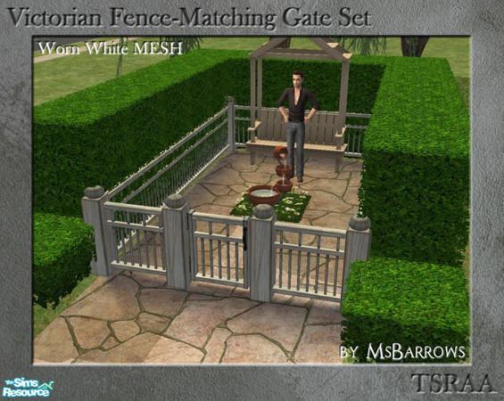 Sims 2 — Victorian Fence-Matching Gate - Worn White MESH by MsBarrows — A gate to match my Victorian porch railing and