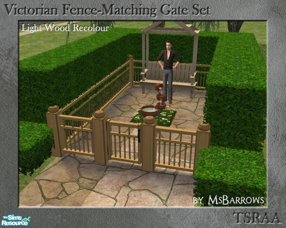 Sims 2 — Victorian Fence-Matching Gate - Light Wood Recolour by MsBarrows — A gate to match my Victorian porch railing