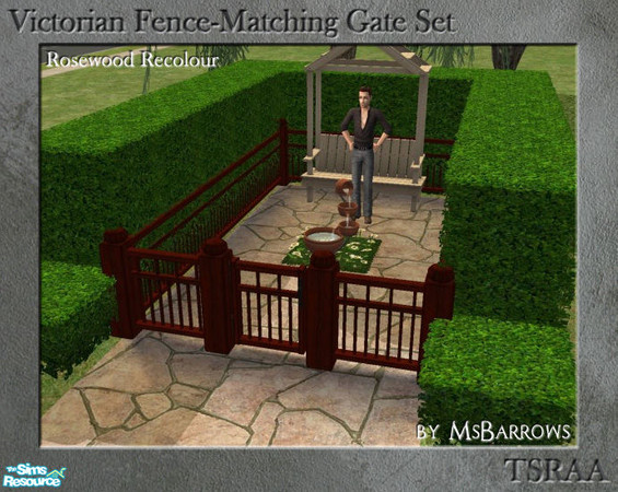 Sims 2 — Victorian Fence-Matching Gate - Rosewood Recolour by MsBarrows — A gate to match my Victorian porch railing and