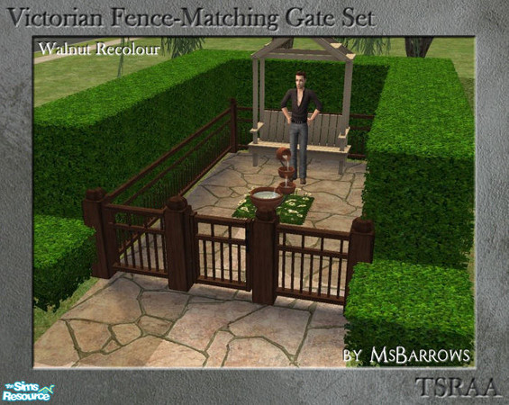 Sims 2 — Victorian Fence-Matching Gate - Walnut Recolour by MsBarrows — A gate to match my Victorian porch railing and