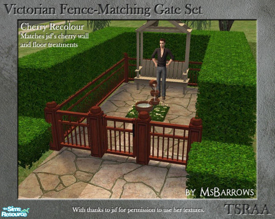 Sims 2 — Victorian Fence-Matching Gate - Cherry Recolour by MsBarrows — A gate to match my Victorian porch railing and