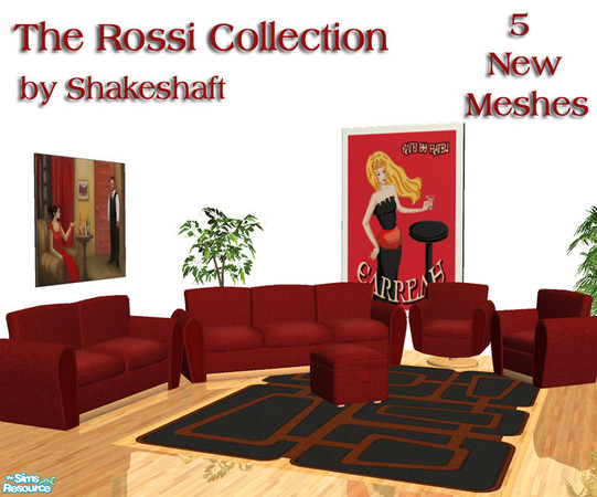 Sims 2 — The Rossi Collection by Shakeshaft — A 5 piece seating set in a modern contemporary design, set includes Sofa,