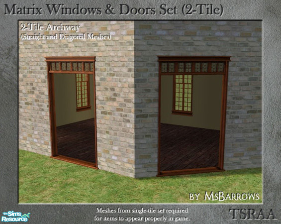 Sims 2 — Matrix 2-Tile Set - Archway with Transom (Straight) by MsBarrows — Double-width archway with stained glass