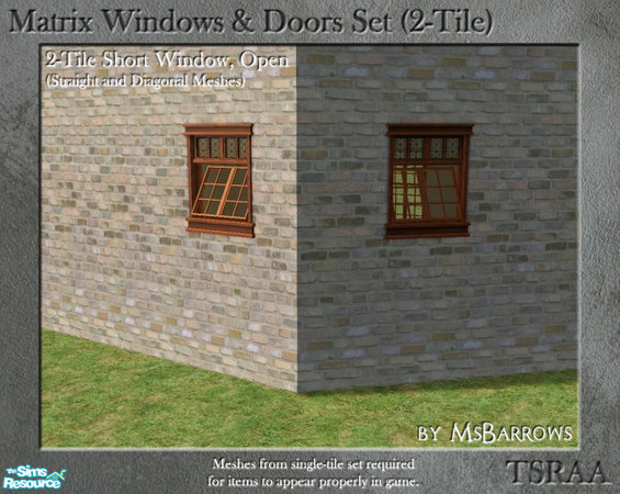 Sims 2 — Matrix 2-Tile Set - Short Window, Open (Straight) by MsBarrows — Short window centered in 2-tile area, with top