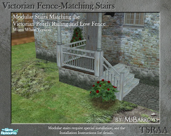Sims 2 — Victorian Fence-Matching Stair - Worn White by MsBarrows — A worn white version of modular stairs to match my