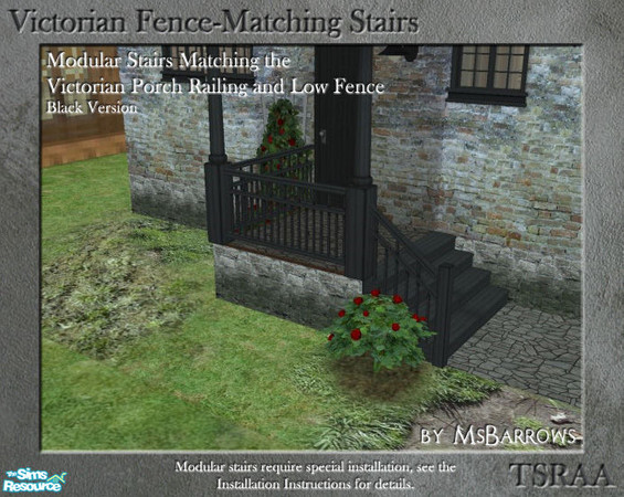 Sims 2 — Victorian Fence-Matching Stair - Black by MsBarrows — A black version of modular stairs to match my Victorian