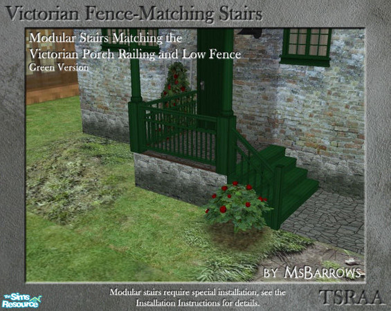 Sims 2 — Victorian Fence-Matching Stair - Green by MsBarrows — A green version of modular stairs to match my Victorian