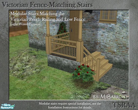 Sims 2 — Victorian Fence-Matching Stair - Light Wood by MsBarrows — A light wood version of modular stairs to match my
