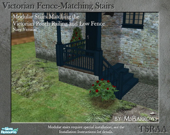 Sims 2 — Victorian Fence-Matching Stair - Navy Blue by MsBarrows — A navy blue version of modular stairs to match my