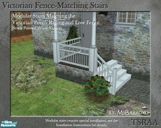 Sims 2 — Victorian Fence-Matching Stair - New White by MsBarrows — A newly-painted white version of modular stairs to