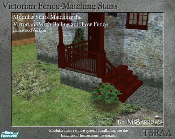 Sims 2 — Victorian Fence-Matching Stair - Rosewood by MsBarrows — A rosewood version of modular stairs to match my