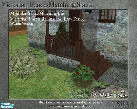 Sims 2 — Victorian Fence-Matching Stair - Walnut by MsBarrows — A walnut version of modular stairs to match my Victorian