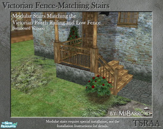 Sims 2 — Victorian Fence-Matching Stair - Barnboard by MsBarrows — A barnboard version of modular stairs to match my
