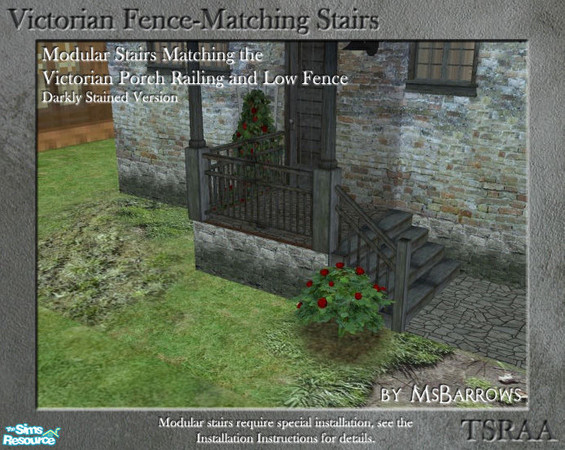 Sims 2 — Victorian Fence-Matching Stair - Darkly Stained by MsBarrows — A darkly stained version of modular stairs to