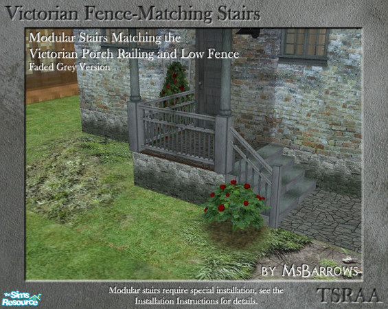 Sims 2 — Victorian Fence-Matching Stair - Faded Grey by MsBarrows — A faded grey version of modular stairs to match my