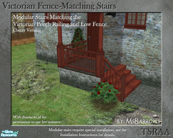Sims 2 — Victorian Fence-Matching Stair - Cherry by MsBarrows — A cherry version of modular stairs to match my Victorian