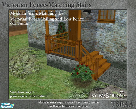 Sims 2 — Victorian Fence-Matching Stair - Oak by MsBarrows — An oak version of modular stairs to match my Victorian porch