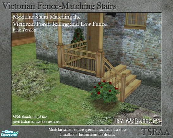 Sims 2 — Victorian Fence-Matching Stair - Pine by MsBarrows — A pine version of modular stairs to match my Victorian