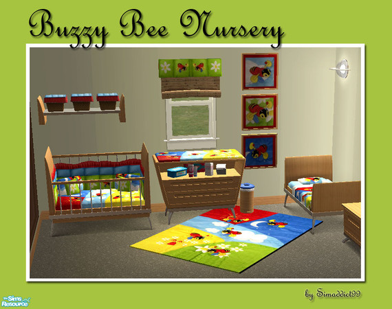 Sims 2 — Buzzy Bee Nursery by Simaddict99 — Fun and vibrantly colored, bee themed nursery. Will recolor Maxis crib &