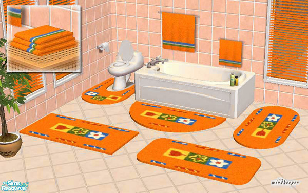 Sims 2 — Bathroom Accents - Ginger Set by Windkeeper — Decorate your bathroom with matching bathroom rugs, towels, window